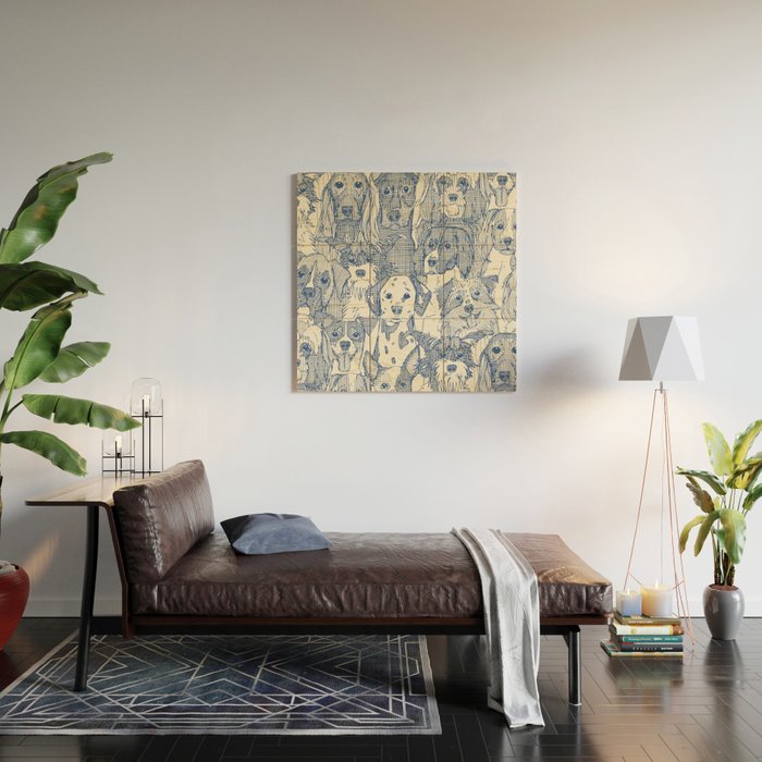 dogs aplenty classic blue pearl Wood Wall Art Gallery Image 2