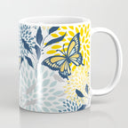 Floral and Butterflies Print, Blue and Yellow Coffee Mug Gallery Image 1