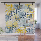 Floral and Butterflies Print, Blue and Yellow Wall Mural Gallery Image 1