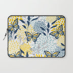 Floral and Butterflies Print, Blue and Yellow Laptop Sleeve Gallery Image 1