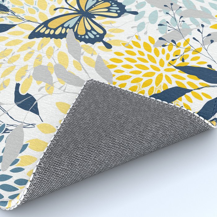 Floral and Butterflies Print, Blue and Yellow Rug Gallery Image 4