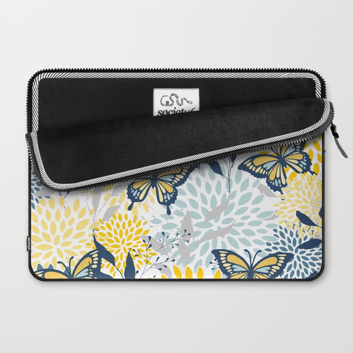 Floral and Butterflies Print, Blue and Yellow Laptop Sleeve Gallery Image 2