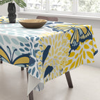Floral and Butterflies Print, Blue and Yellow Tablecloth Gallery Image 3