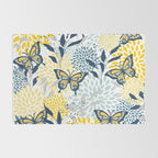 Floral and Butterflies Print, Blue and Yellow Rug Gallery Image 2