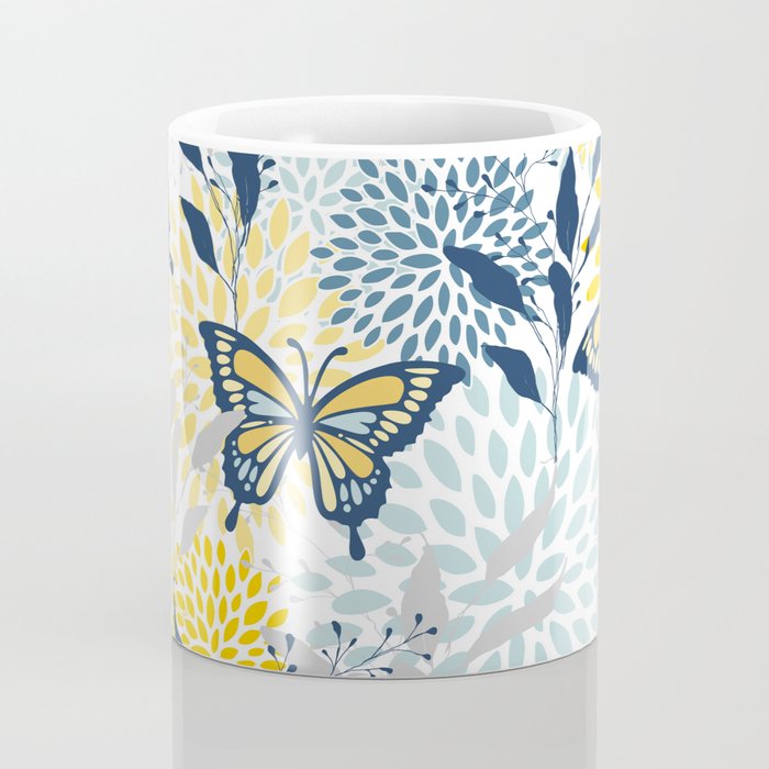 Floral and Butterflies Print, Blue and Yellow Coffee Mug Gallery Image 4
