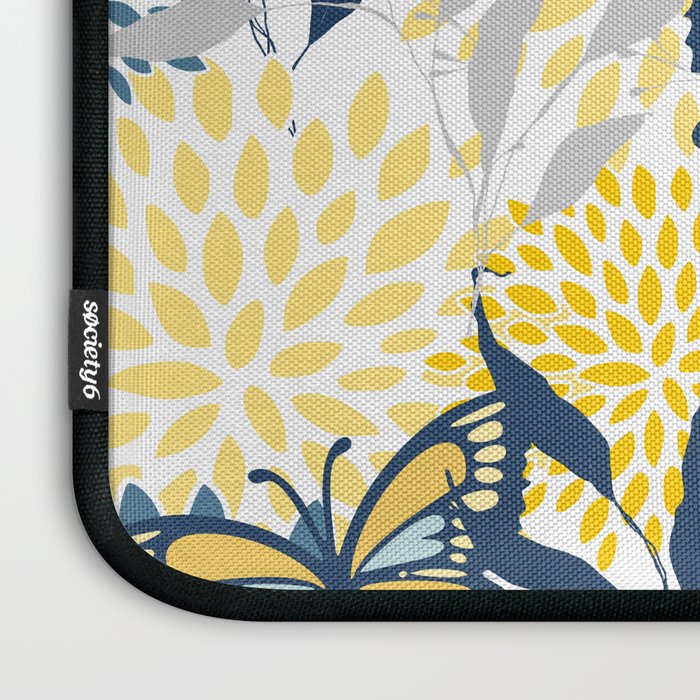 Floral and Butterflies Print, Blue and Yellow Laptop Sleeve Gallery Image 3