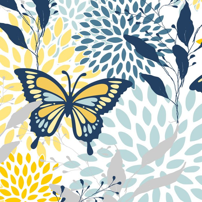 Floral and Butterflies Print, Blue and Yellow Coffee Mug Gallery Image 2