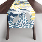 Floral and Butterflies Print, Blue and Yellow Table Runner Gallery Image 1