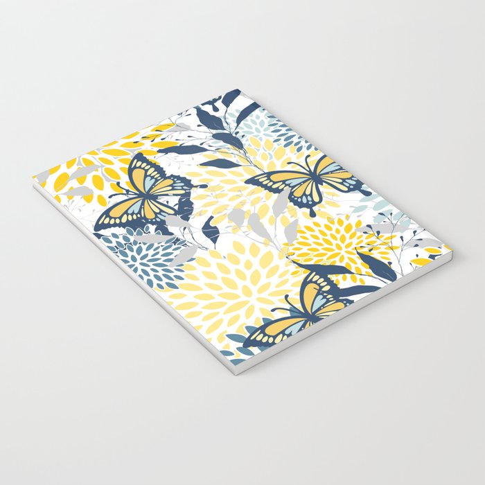Floral and Butterflies Print, Blue and Yellow Notebook Gallery Image 3