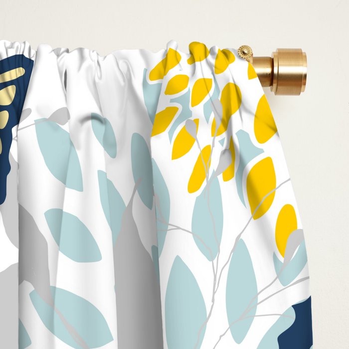 Floral and Butterflies Print, Blue and Yellow Window Curtain Gallery Image 2