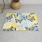 Floral and Butterflies Print, Blue and Yellow Rug Gallery Image 1