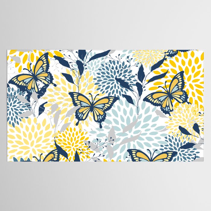 Floral and Butterflies Print, Blue and Yellow Tablecloth Gallery Image 2