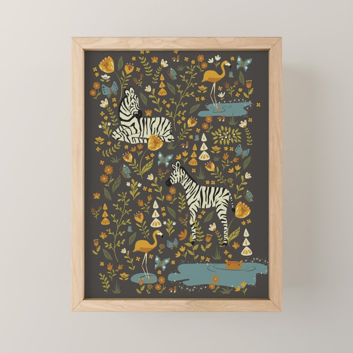 Zebras in Wild Fall Garden Mini Art Print Gallery Image 1