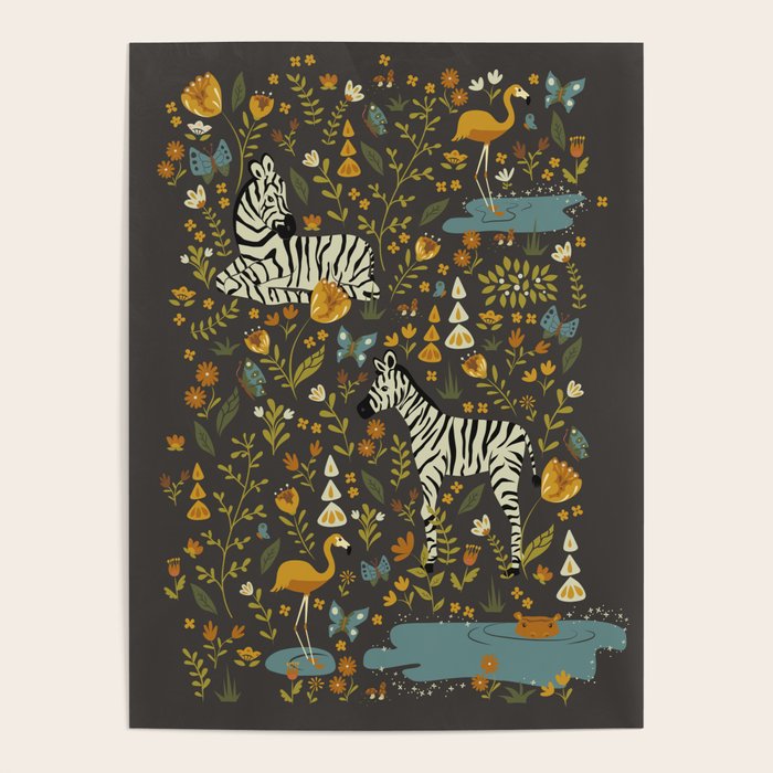 Zebras in Wild Fall Garden Poster Gallery Image 4