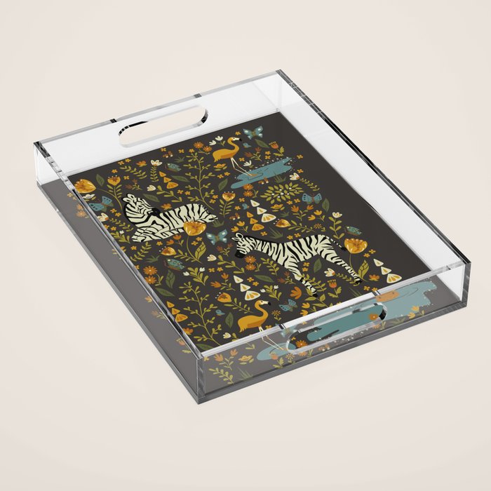 Zebras in Wild Fall Garden Acrylic Tray Gallery Image 1