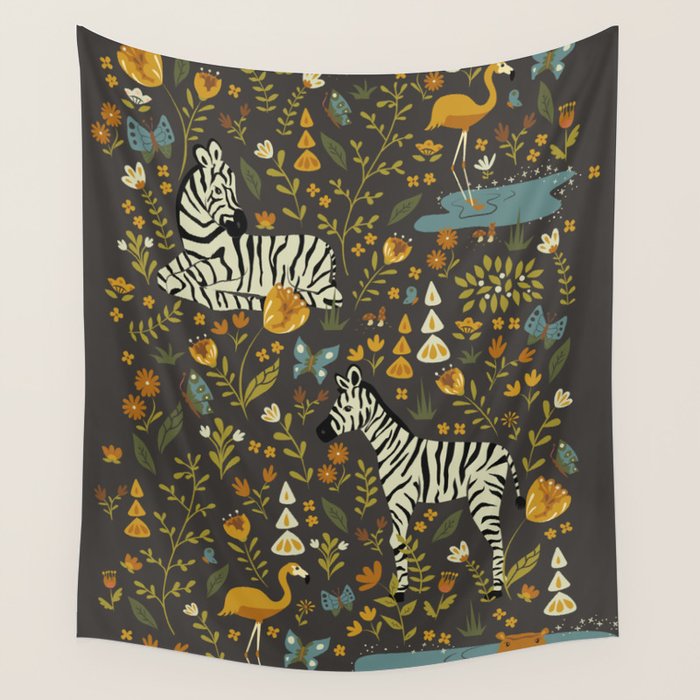 Zebras in Wild Fall Garden Wall Tapestry Gallery Image 1