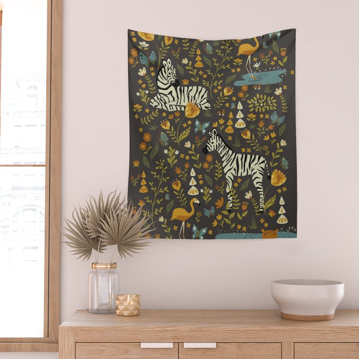 Zebras in Wild Fall Garden Wall Tapestry Gallery Image 2