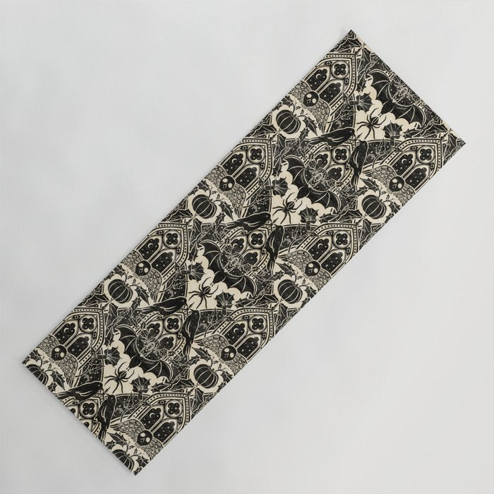 Gothic Halloween Damask - black and cream Yoga Mat Gallery Image 1