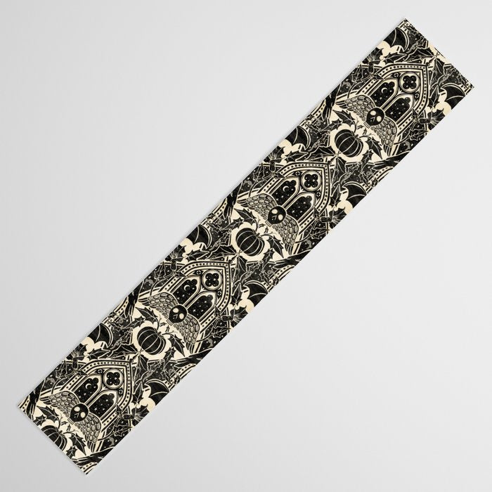 Gothic Halloween Damask - black and cream Table Runner Gallery Image 3