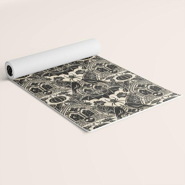 Gothic Halloween Damask - black and cream Yoga Mat Gallery Image 2