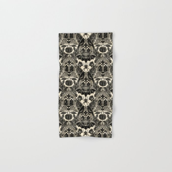 Gothic Halloween Damask - black and cream Bath Towel Gallery Image 1