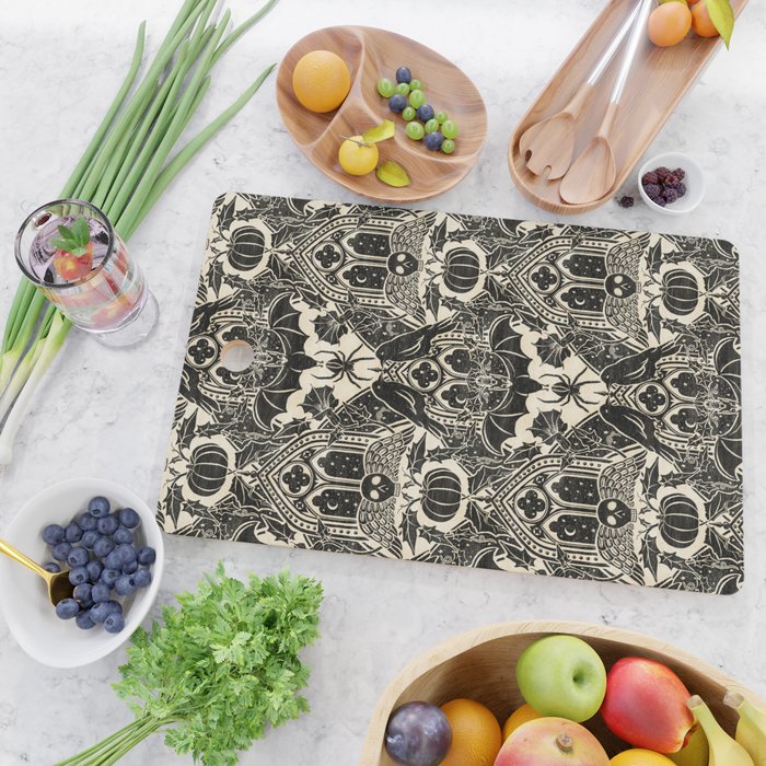 Gothic Halloween Damask - black and cream Cutting Board Gallery Image 2