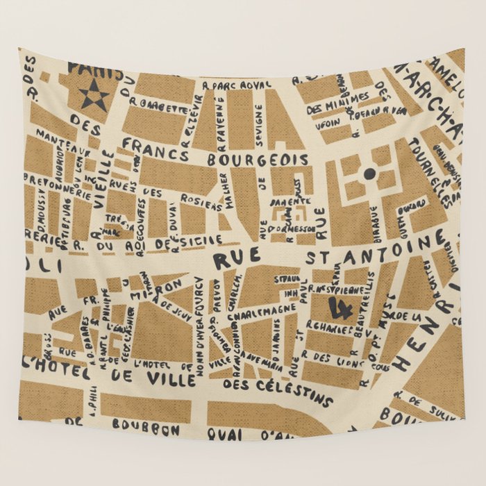 PARIS MAP RUSTIC Wall Tapestry Gallery Image 1