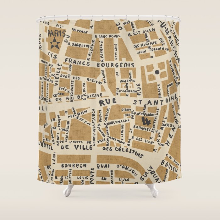 PARIS MAP RUSTIC Shower Curtain Gallery Image 1
