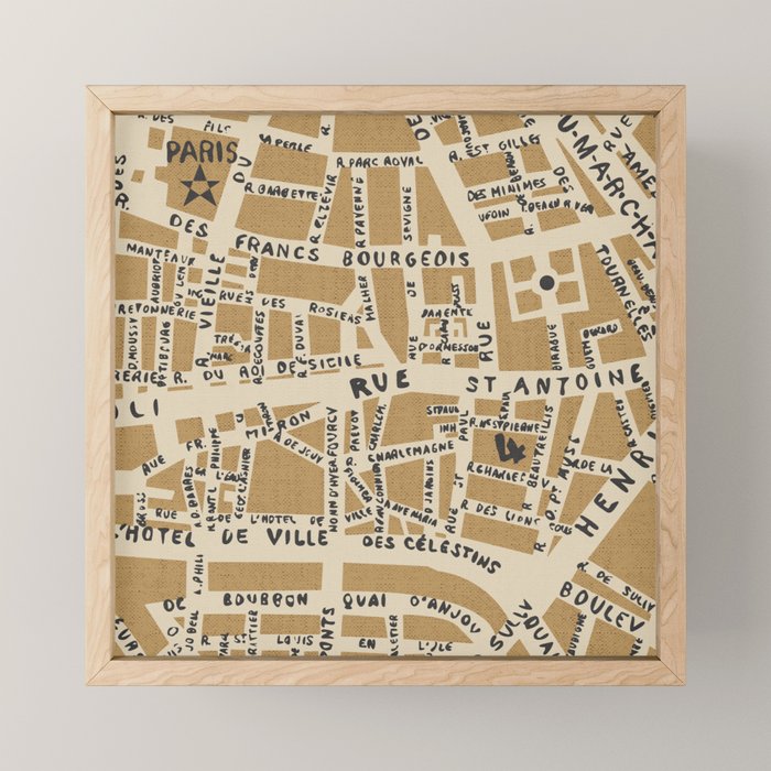 PARIS MAP RUSTIC Mini Art Print Gallery Image 1