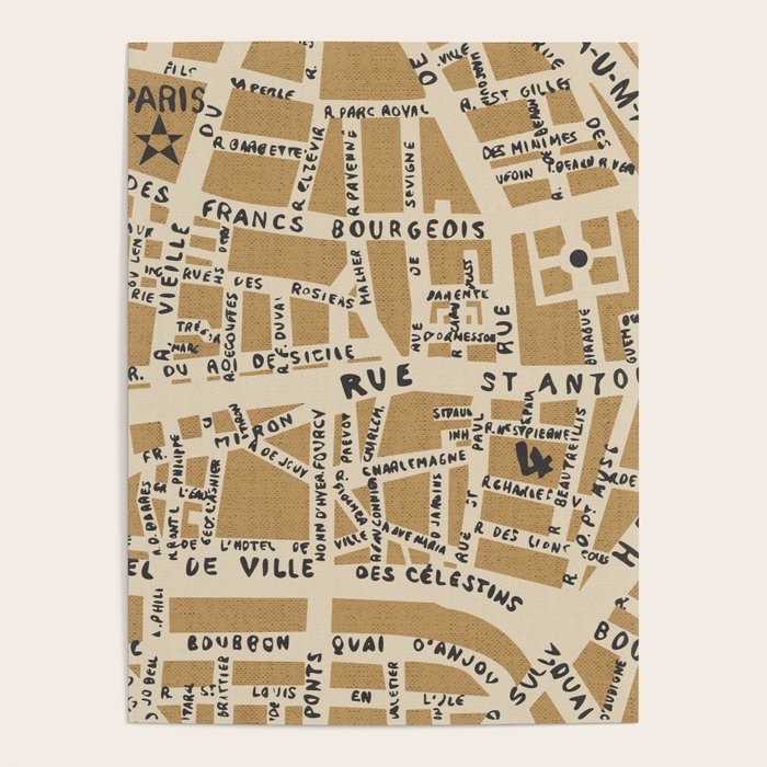 PARIS MAP RUSTIC Poster Gallery Image 1