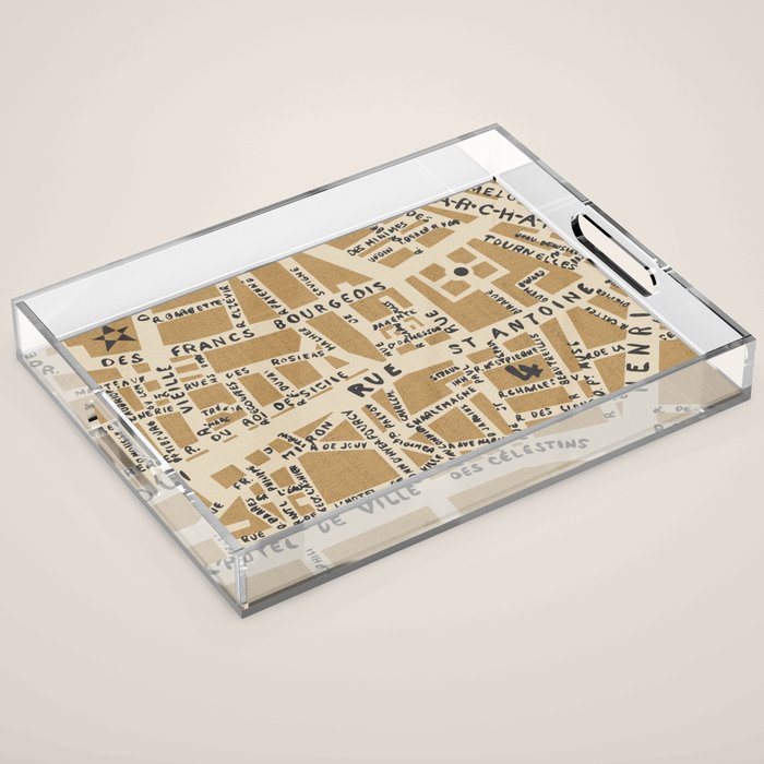 PARIS MAP RUSTIC Acrylic Tray Gallery Image 1