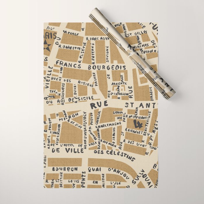 PARIS MAP RUSTIC Wrapping Paper Gallery Image 1