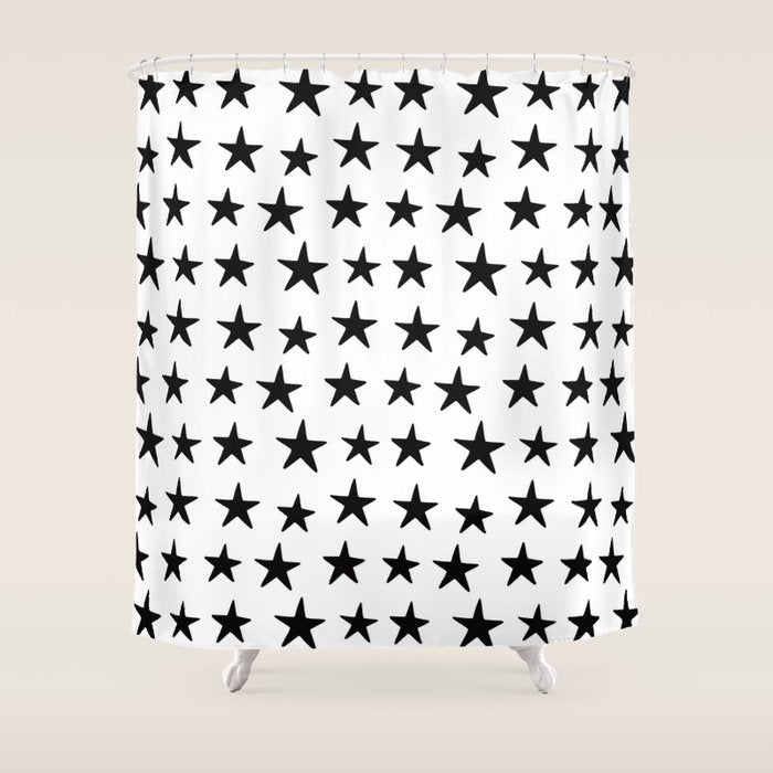 Star Pattern Black On White Shower Curtain Gallery Image 1
