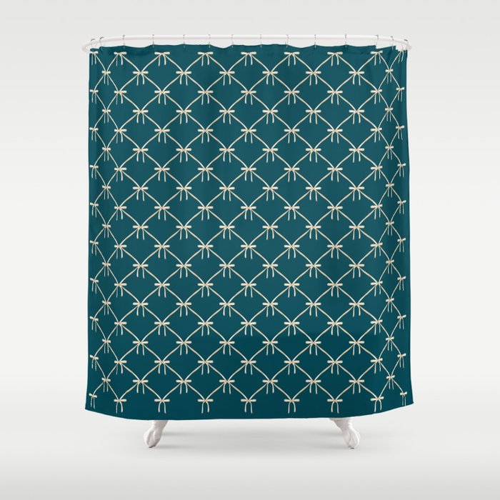 Bows & Ribbons Pattern XXIX Dark Teal Shower Curtain Gallery Image 1