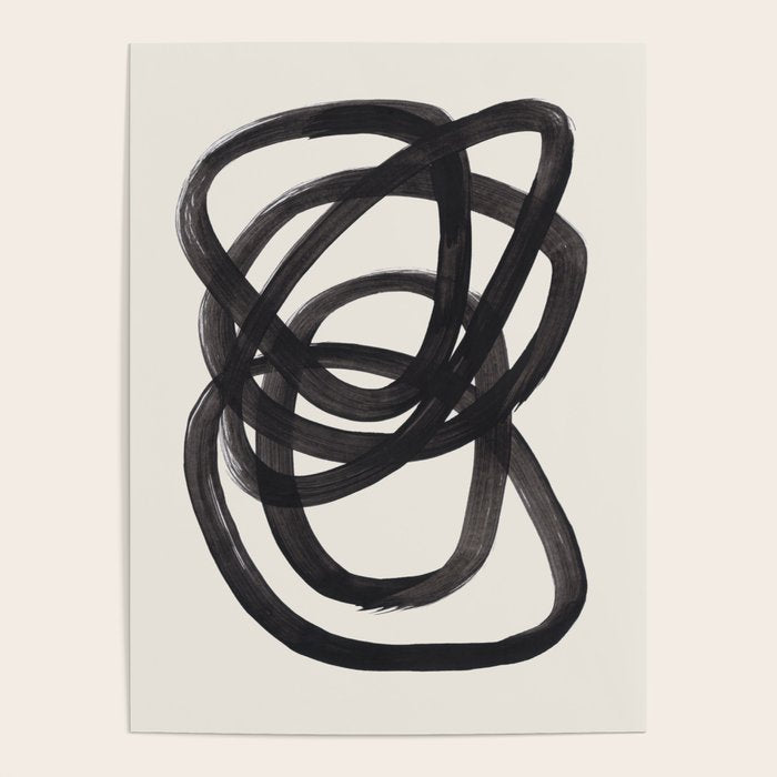 Mid Century Modern Minimalist Abstract Art Brush Strokes Black & White Ink Art Spiral Circles Poster Gallery Image 4