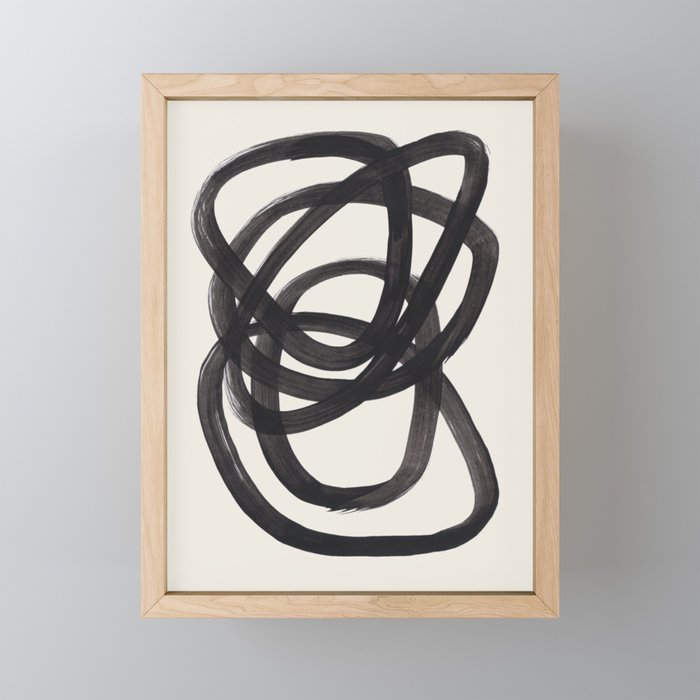 Mid Century Modern Minimalist Abstract Art Brush Strokes Black & White Ink Art Spiral Circles Mini Art Print Gallery Image 1