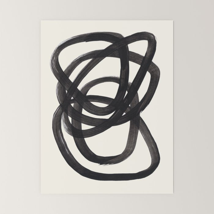 Mid Century Modern Minimalist Abstract Art Brush Strokes Black & White Ink Art Spiral Circles Mini Art Print Gallery Image 6