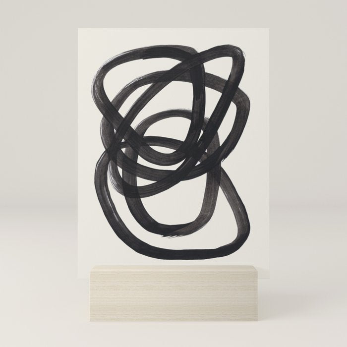 Mid Century Modern Minimalist Abstract Art Brush Strokes Black & White Ink Art Spiral Circles Mini Art Print Gallery Image 5