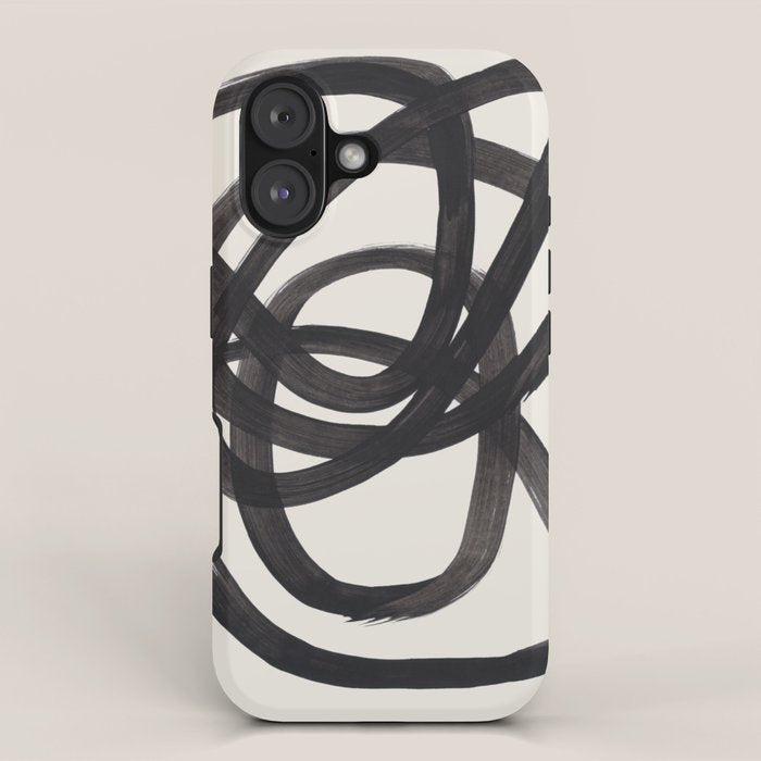 Mid Century Modern Minimalist Abstract Art Brush Strokes Black & White Ink Art Spiral Circles iPhone Case Gallery Image 1