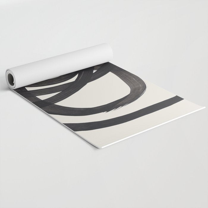 Mid Century Modern Minimalist Abstract Art Brush Strokes Black & White Ink Art Spiral Circles Yoga Mat Gallery Image 2