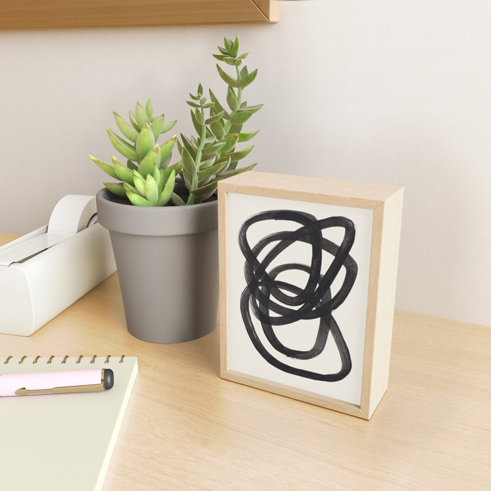 Mid Century Modern Minimalist Abstract Art Brush Strokes Black & White Ink Art Spiral Circles Mini Art Print Gallery Image 2