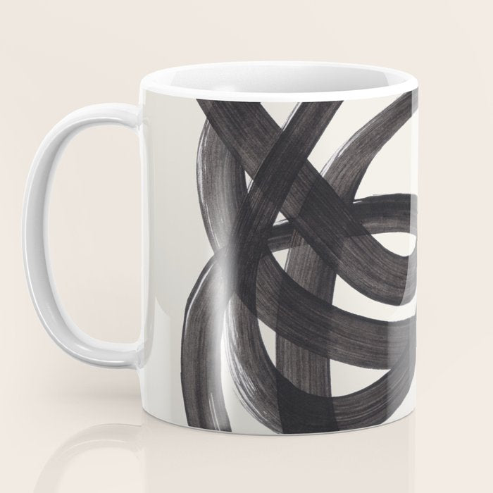 Mid Century Modern Minimalist Abstract Art Brush Strokes Black & White Ink Art Spiral Circles Coffee Mug Gallery Image 3