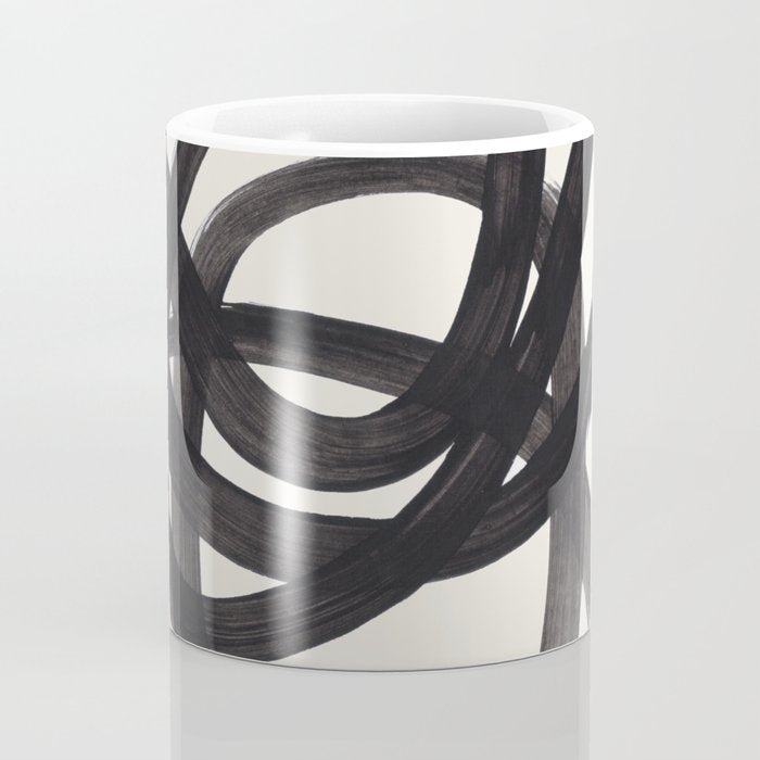 Mid Century Modern Minimalist Abstract Art Brush Strokes Black & White Ink Art Spiral Circles Coffee Mug Gallery Image 4