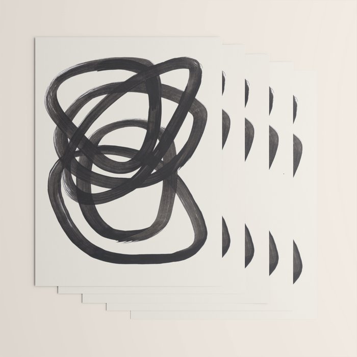 Mid Century Modern Minimalist Abstract Art Brush Strokes Black & White Ink Art Spiral Circles Wrapping Paper Gallery Image 3