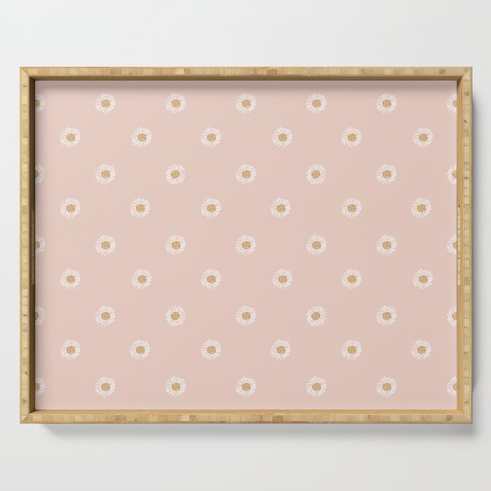 Daisy - blush, simple, cute, floral, florals, flower, peach,  Serving Tray Gallery Image 1