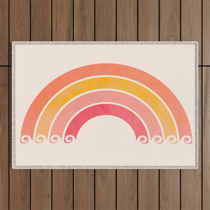 Whimsical Vintage Rainbow Waves Outdoor Rug Gallery Image 1