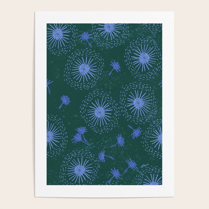 Make A Wish Dandelion Pattern in Forest Green & Blue Poster Gallery Image 1