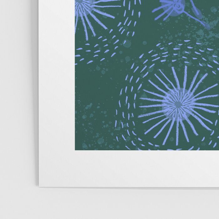 Make A Wish Dandelion Pattern in Forest Green & Blue Poster Gallery Image 3