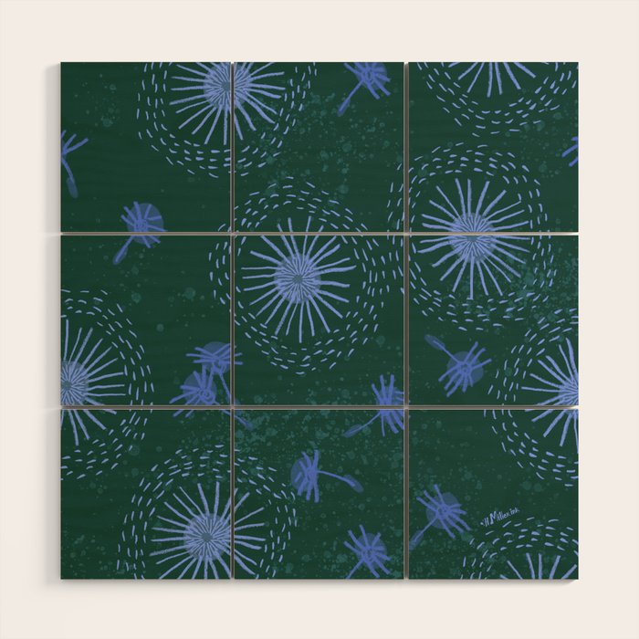 Make A Wish Dandelion Pattern in Forest Green & Blue Wood Wall Art Gallery Image 1