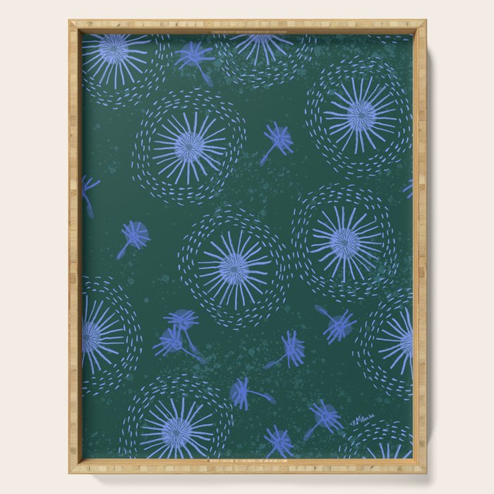 Make A Wish Dandelion Pattern in Forest Green & Blue Serving Tray Gallery Image 1